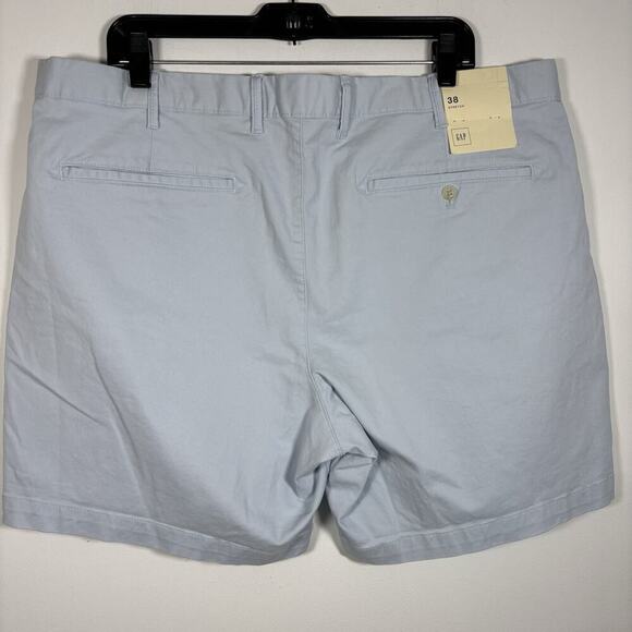 GAP Light Blue Clean Cut Flat Front 100% Cotton Shorts Men 38 Khaki Chino 7" - Picture 3 of 8